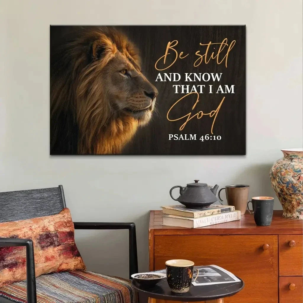 be still and know that i am god lion of judah christian wall art canvas print (Landscape)