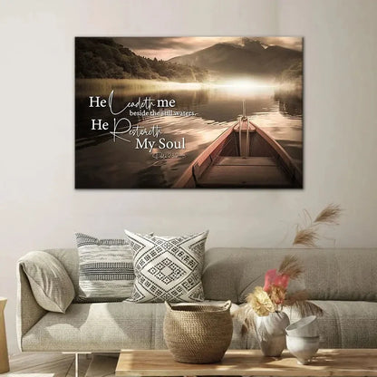 he leadeth me beside the still waters psalm 23 2 3 wall art canvas (Landscape) (view 3)