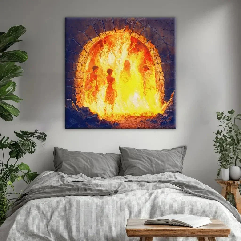 jesus with the three hebrew children in the furnace wall art canvas (Landscape) (view 3)