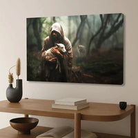 jesus carrying lost sheep wall art canvas (Landscape)