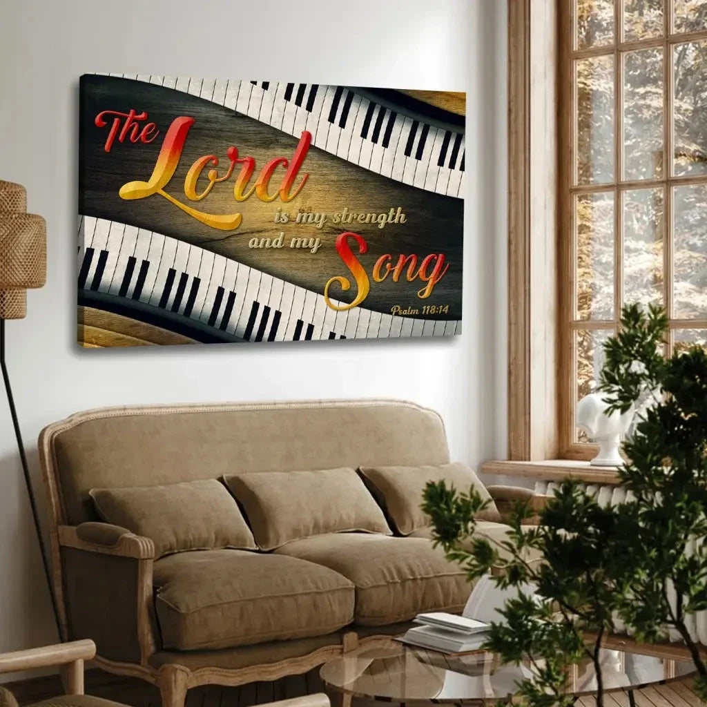 psalm 118 14 the lord is my strength and my song wall art canvas (Landscape)