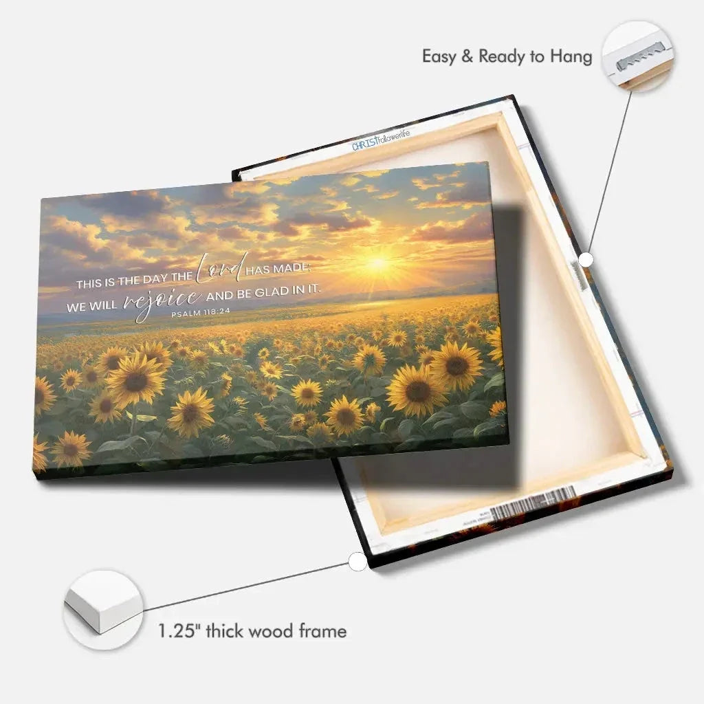 psalm 118 24 this is the day the lord has made sunflower wall art canvas (Landscape) (view 2)