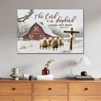 the lord is my shepherd psalm 23 1 red barn with sheep christmas wall art canvas (Landscape)