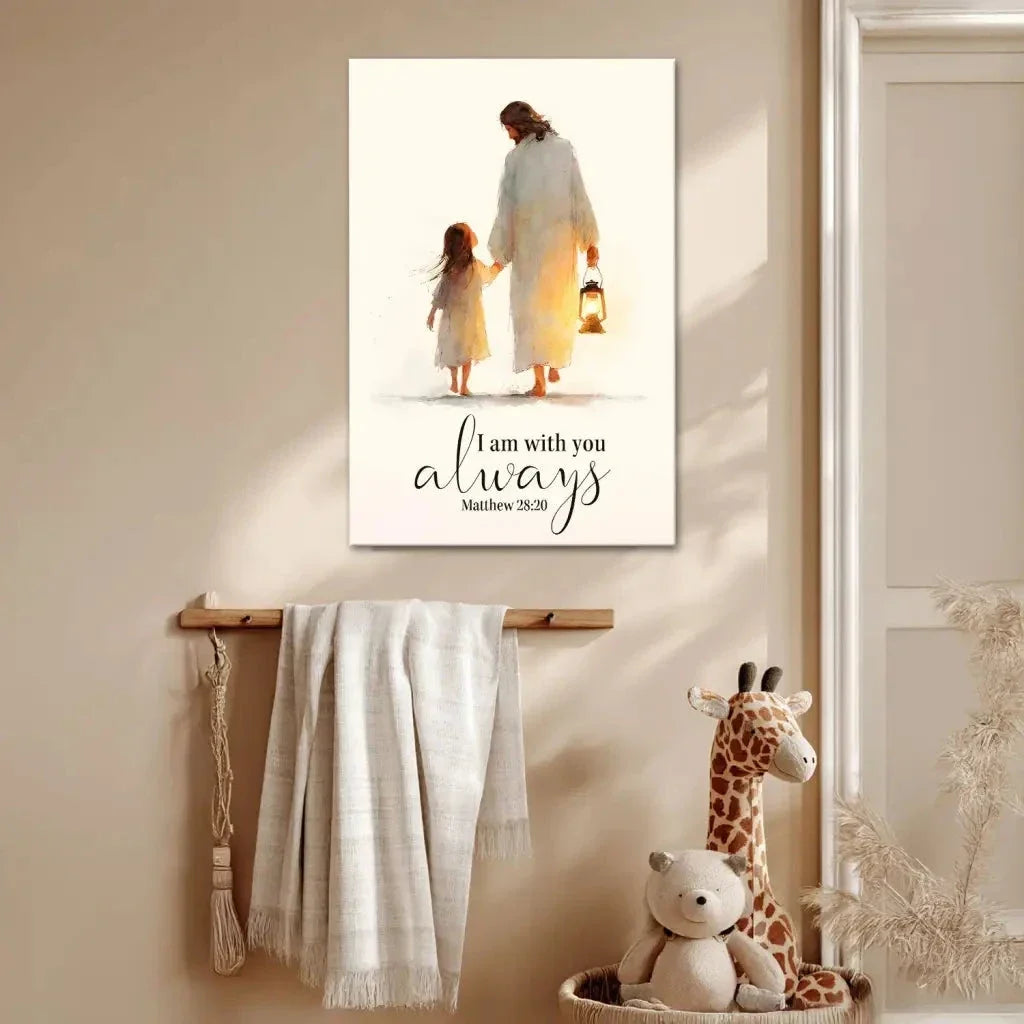 jesus holding child s hand i am with you always christian wall art canvas