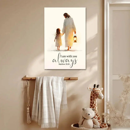 jesus holding child s hand i am with you always christian wall art canvas