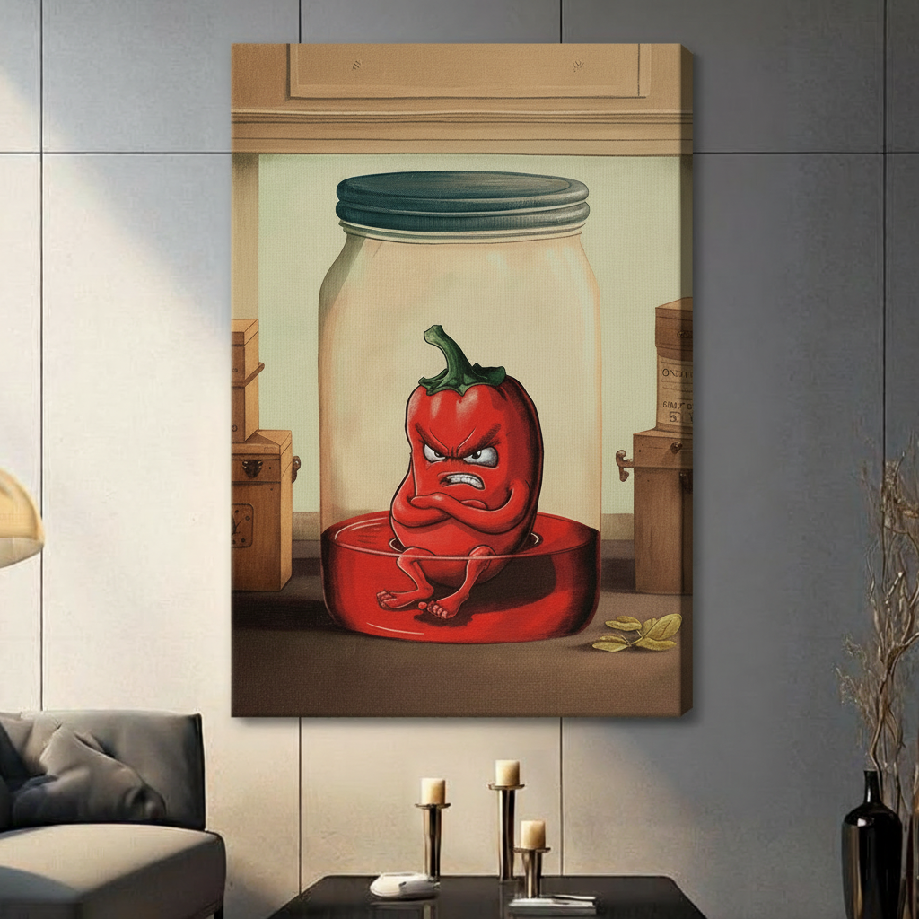Angry Pepper Jar Funny Cartoon Canvas Art Wall Art