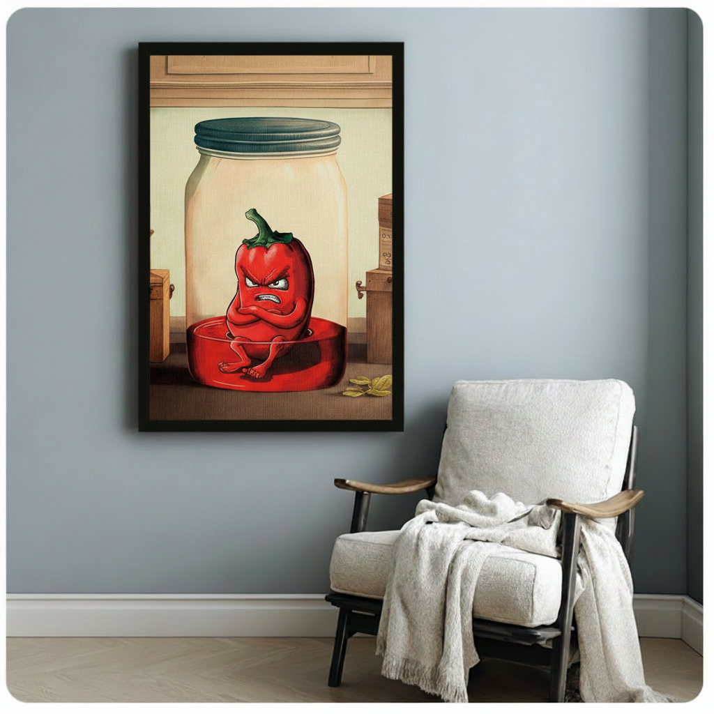 Angry Pepper Jar Funny Cartoon Canvas Art Wall Art