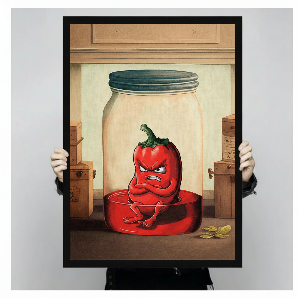 Angry Pepper Jar Funny Cartoon Canvas Art Wall Art