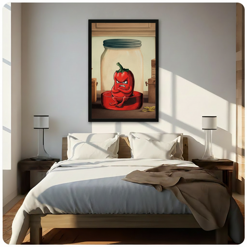 Angry Pepper Jar Funny Cartoon Canvas Art Wall Art