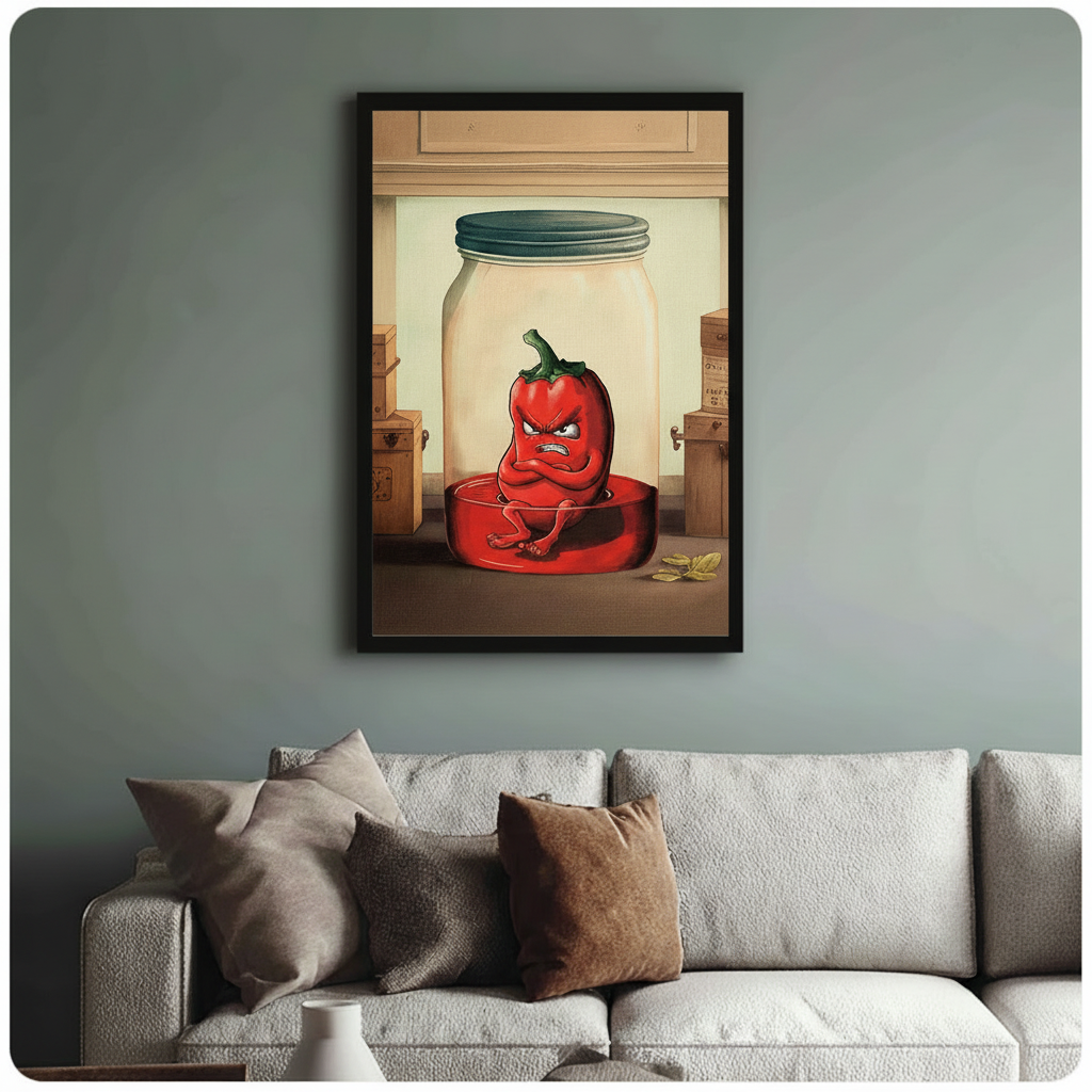 Angry Pepper Jar Funny Cartoon Canvas Art Wall Art