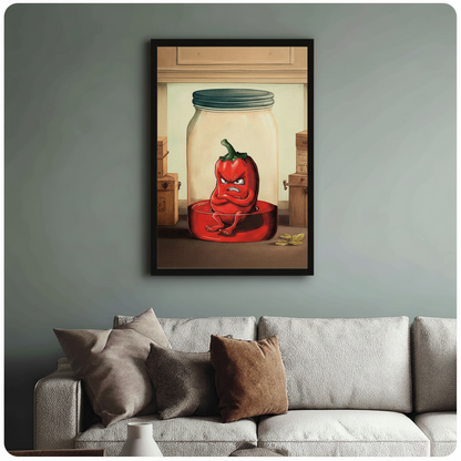 Angry Pepper Jar Funny Cartoon Canvas Art Wall Art