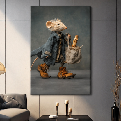Dapper Mouse with Baguette Fantasy Canvas Wall Art