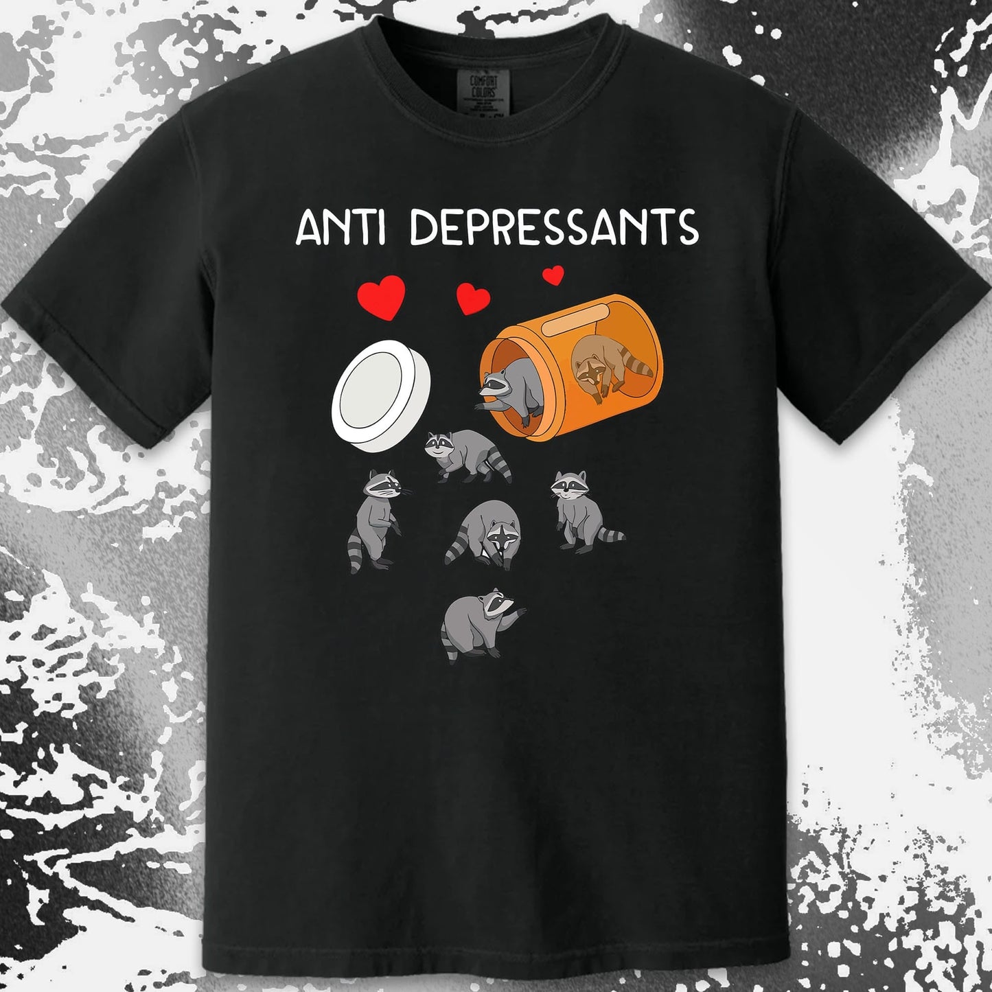 Anti Depressants Raccoon Shirt – Soft Dark Humor Mental Health Art, funny meme tee gift (view 16)