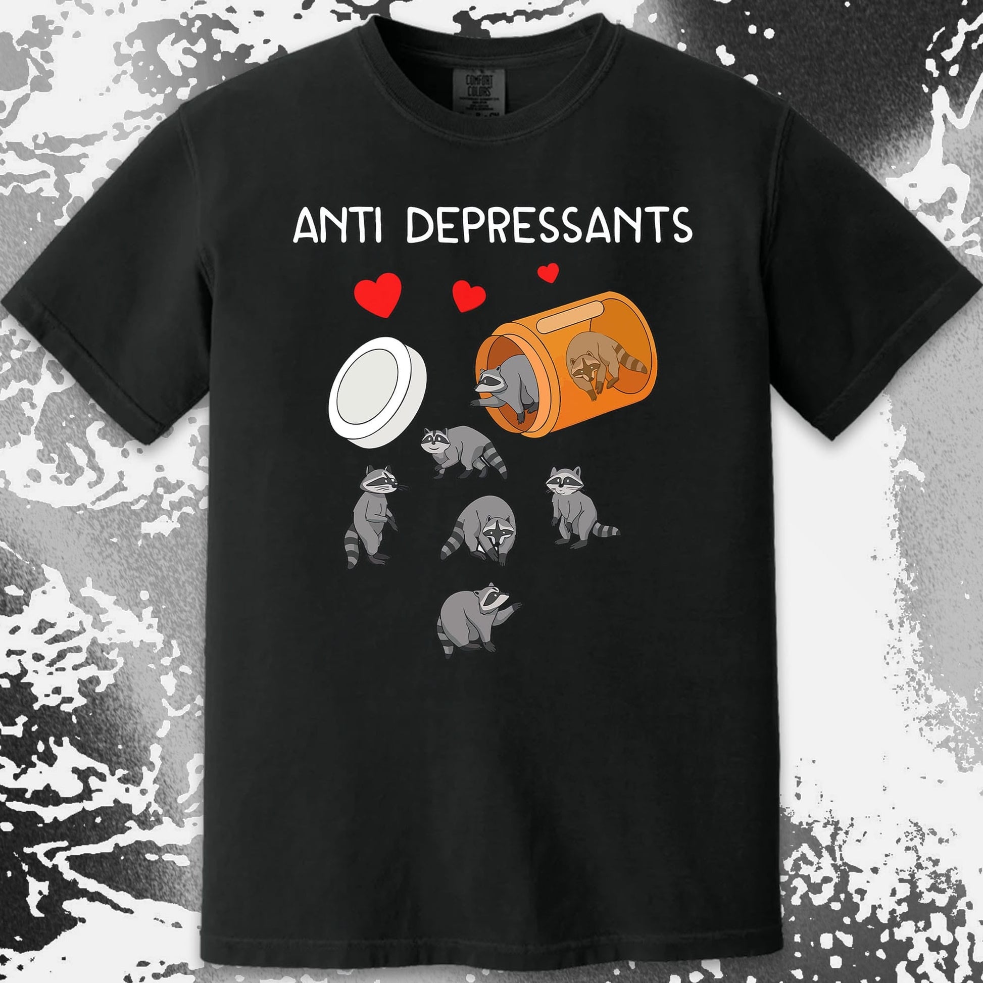 Anti Depressants Raccoon Shirt – Soft Dark Humor Mental Health Art, funny meme tee gift (view 16)