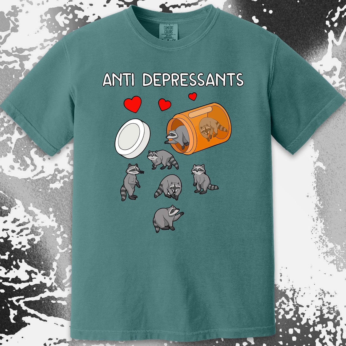 Anti Depressants Raccoon Shirt – Soft Dark Humor Mental Health Art, funny meme tee gift (view 17)