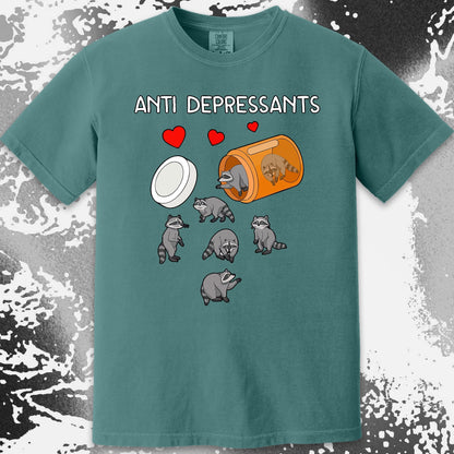 Anti Depressants Raccoon Shirt – Soft Dark Humor Mental Health Art, funny meme tee gift (view 17)