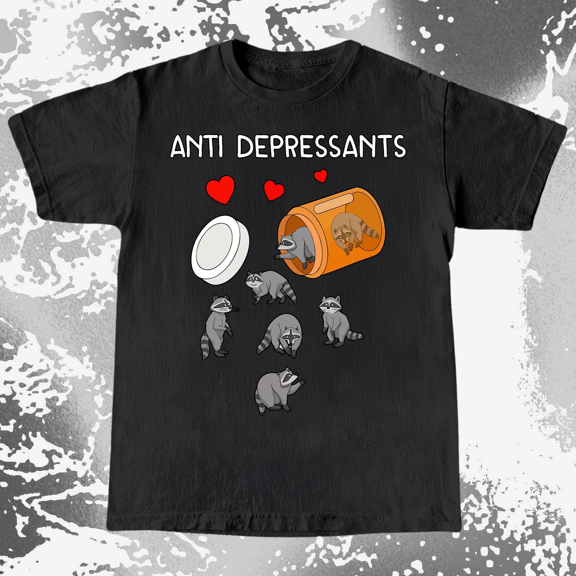 Anti Depressants Raccoon Shirt – Soft Dark Humor Mental Health Art, funny meme tee gift (view 8)