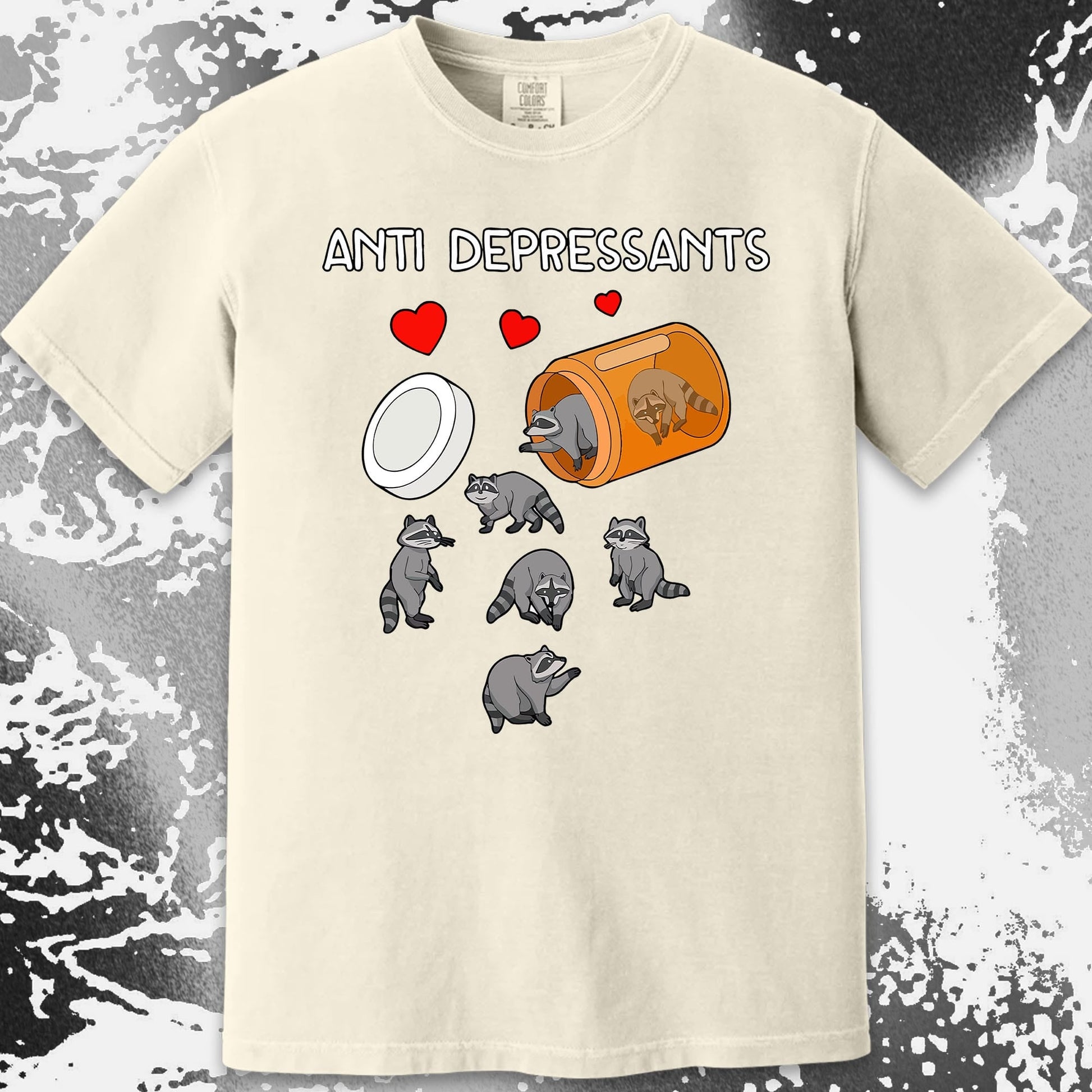 Anti Depressants Raccoon Shirt – Soft Dark Humor Mental Health Art, funny meme tee gift (view 18)