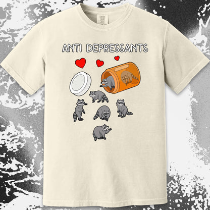 Anti Depressants Raccoon Shirt – Soft Dark Humor Mental Health Art, funny meme tee gift (view 18)