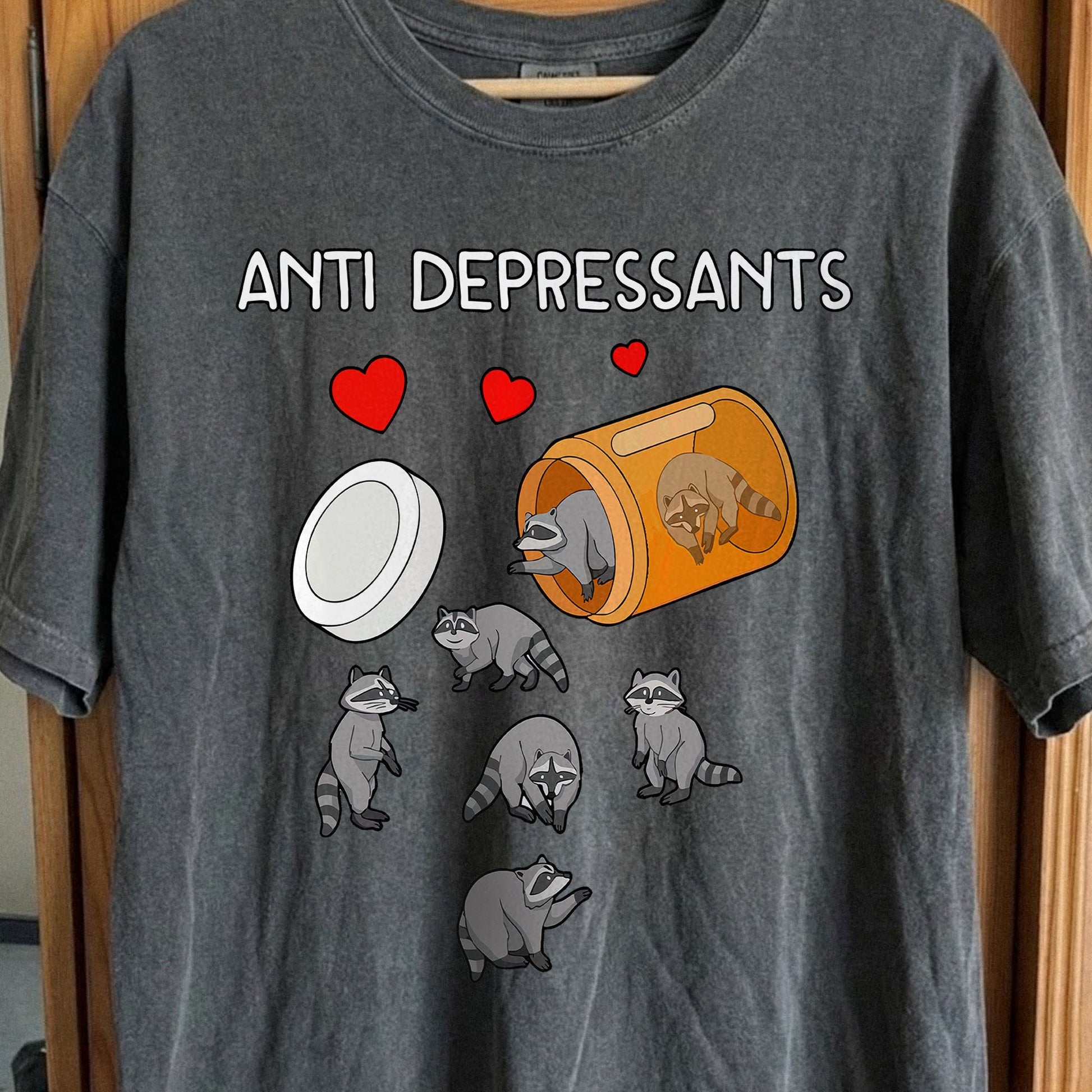 Anti Depressants Raccoon Shirt – Soft Dark Humor Mental Health Art, funny meme tee gift