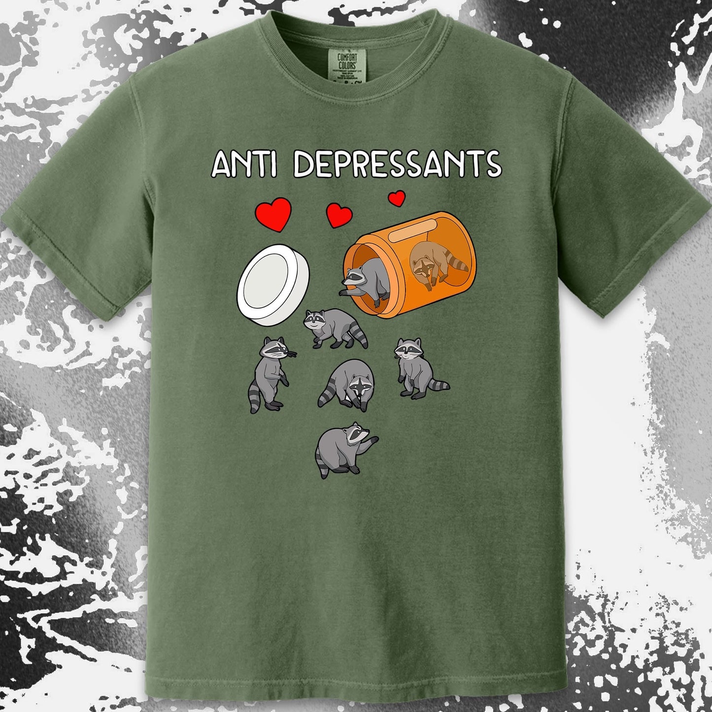 Anti Depressants Raccoon Shirt – Soft Dark Humor Mental Health Art, funny meme tee gift (view 11)