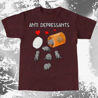 Anti Depressants Raccoon Shirt – Soft Dark Humor Mental Health Art, funny meme tee gift (view 5)