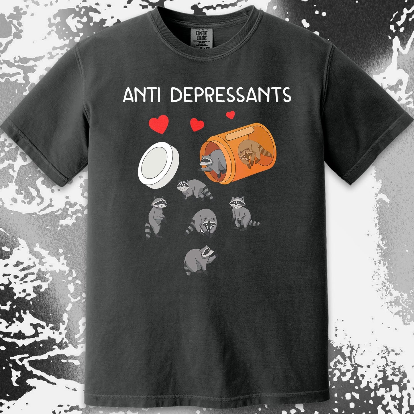Anti Depressants Raccoon Shirt – Soft Dark Humor Mental Health Art, funny meme tee gift (view 12)