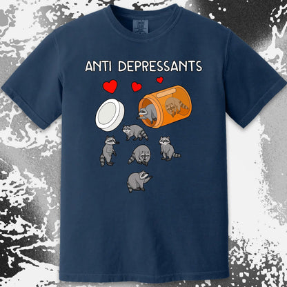 Anti Depressants Raccoon Shirt – Soft Dark Humor Mental Health Art, funny meme tee gift (view 13)