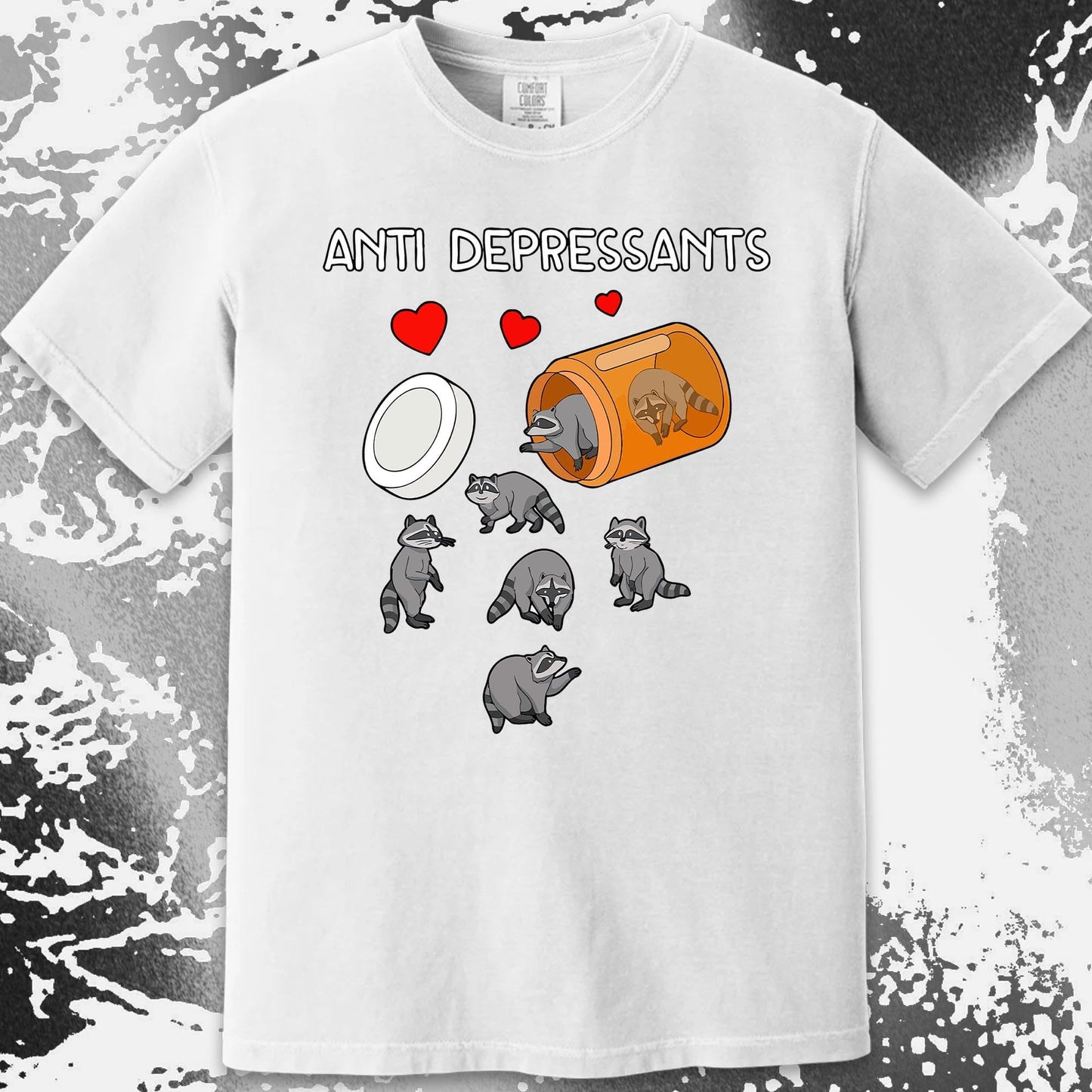 Anti Depressants Raccoon Shirt – Soft Dark Humor Mental Health Art, funny meme tee gift (view 14)