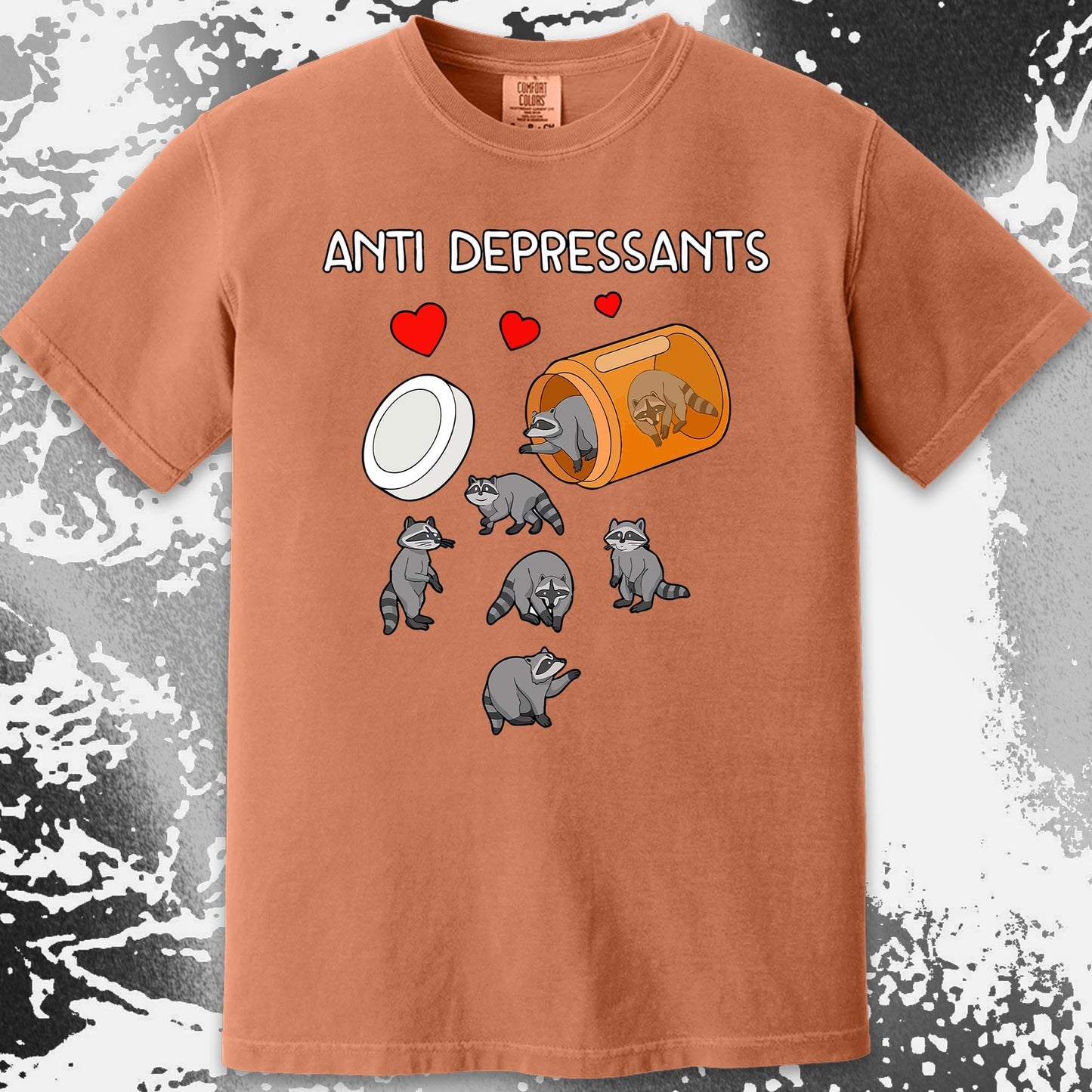 Anti Depressants Raccoon Shirt – Soft Dark Humor Mental Health Art, funny meme tee gift (view 15)