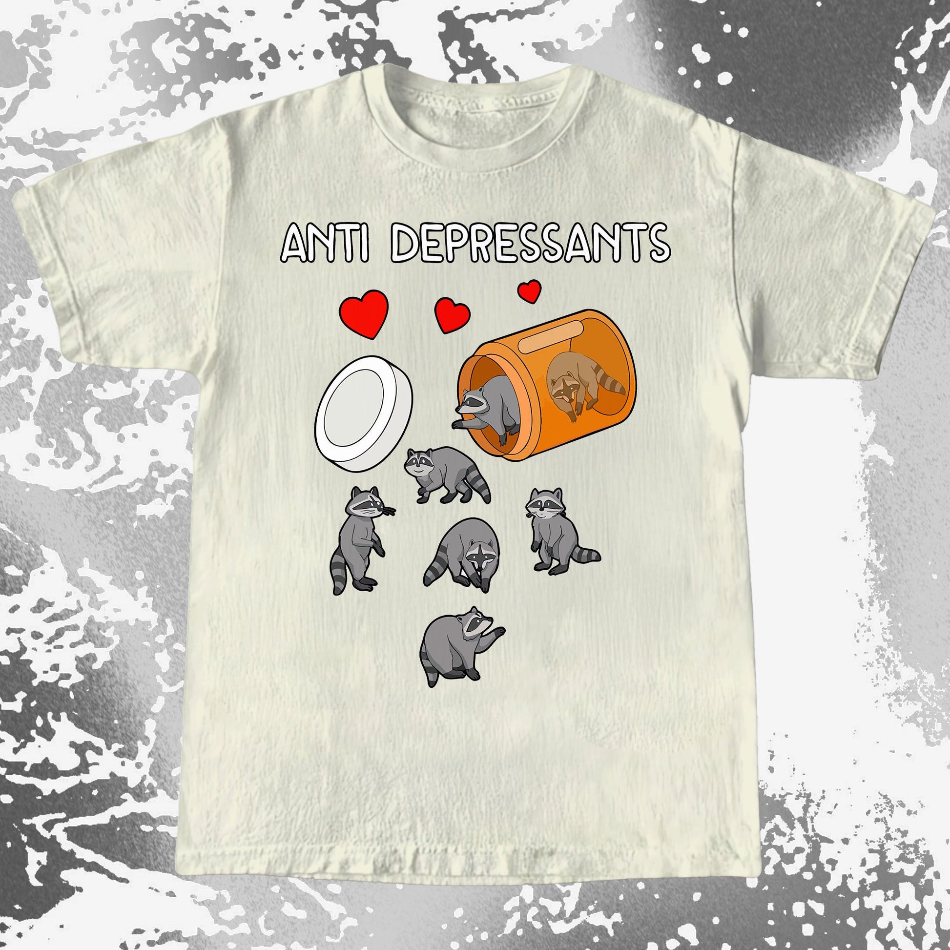Anti Depressants Raccoon Shirt – Soft Dark Humor Mental Health Art, funny meme tee gift (view 4)