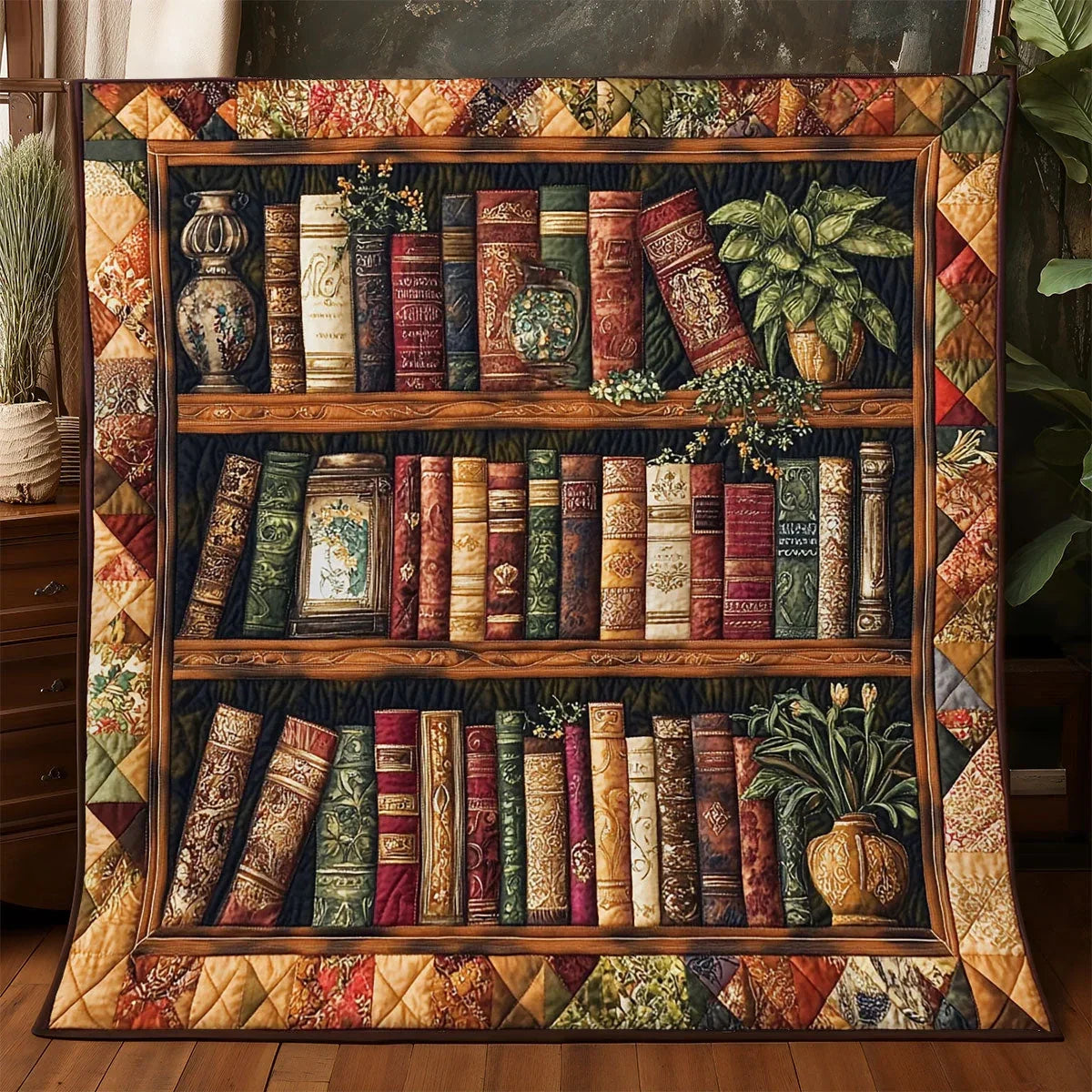 Antique Bookshelf Quilt Blanket