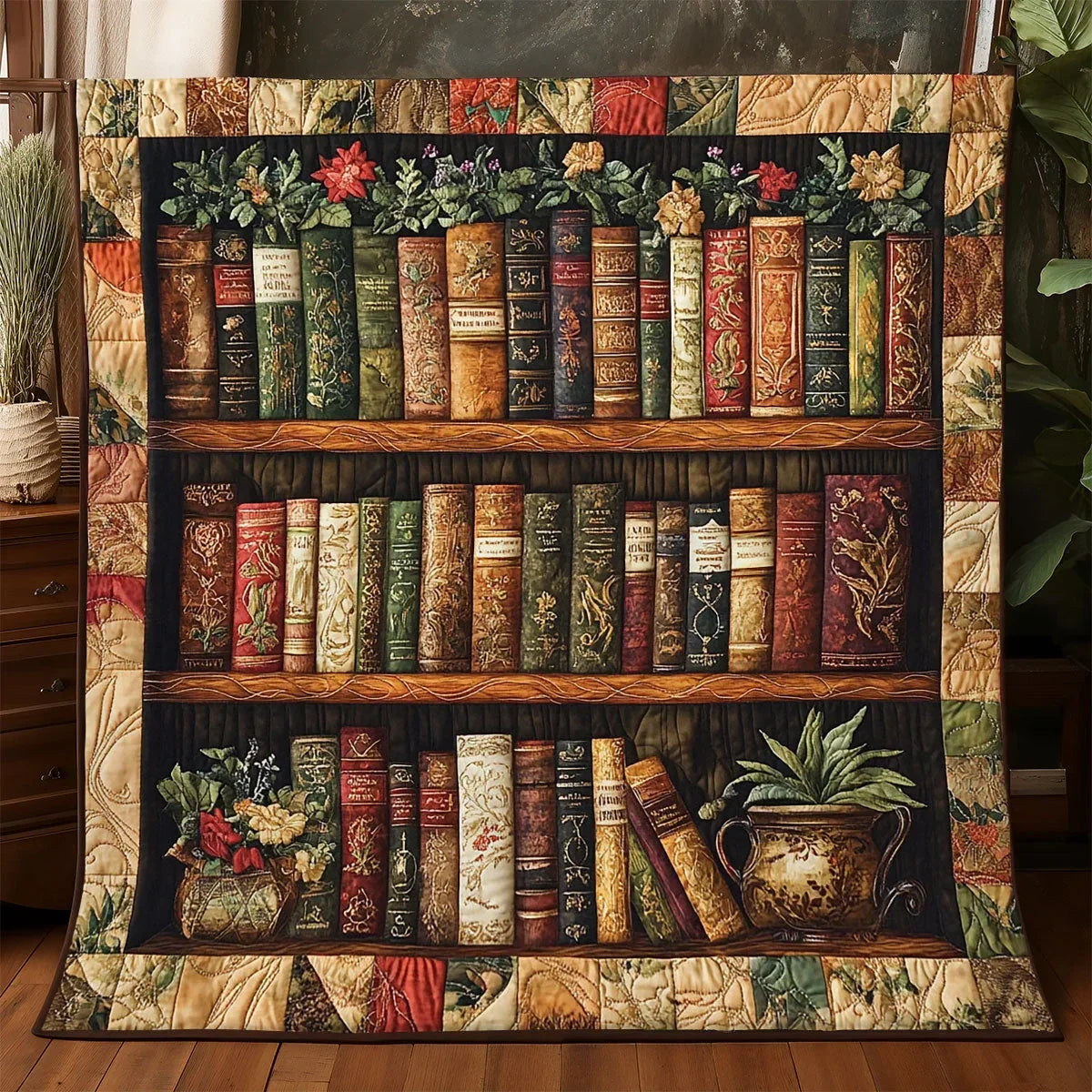 Antique Bookshelf Quilt Blanket
