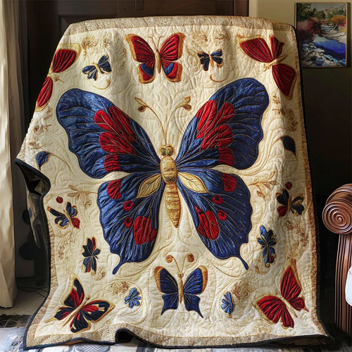 Antique Embroidered Butterfly Quilt Blanket