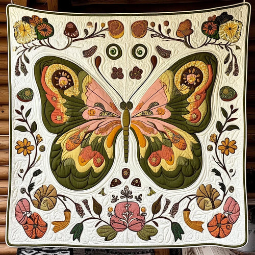 Antique Embroidered Butterfly Quilt Blanket