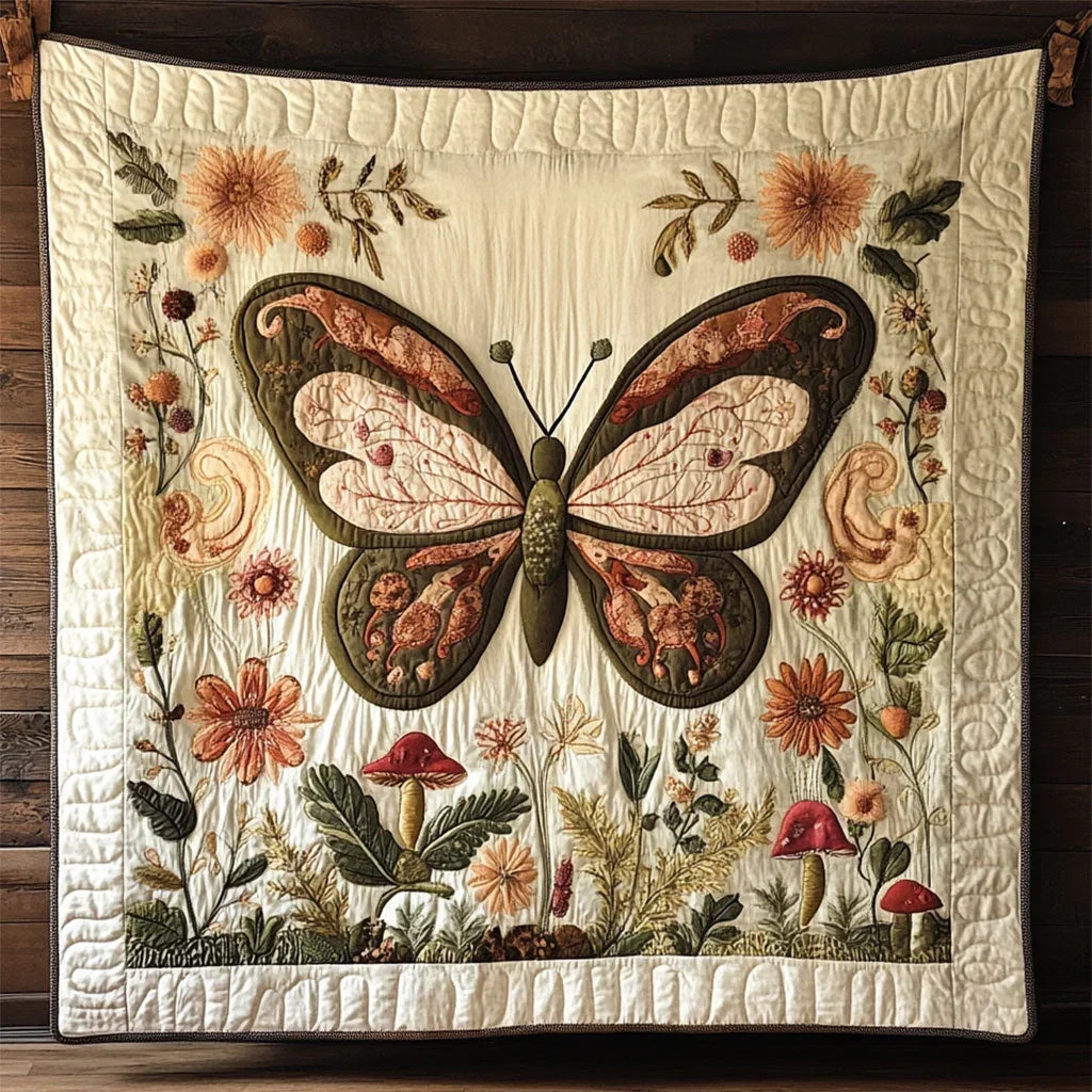 Antique Embroidered Butterfly Quilt Blanket