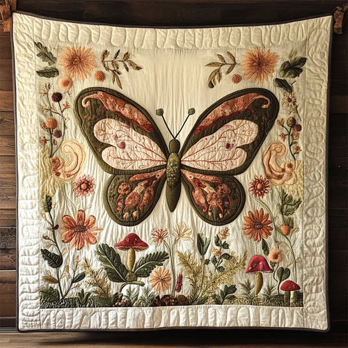 Antique Embroidered Butterfly Quilt Blanket