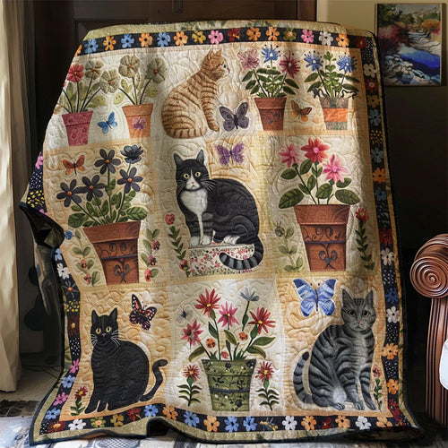 Antique Flower Cat Quilt Blanket