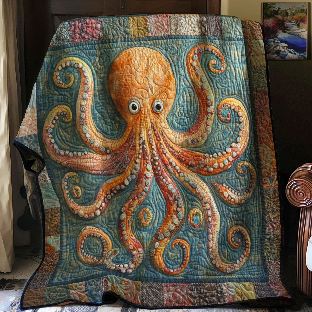 Antique Patchwork Octopus Quilt Blanket