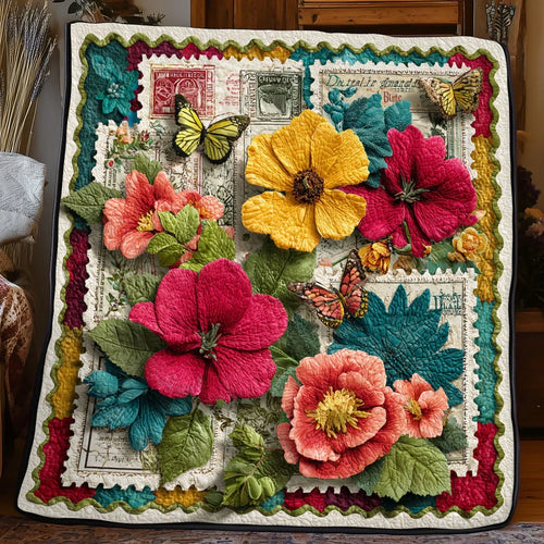Antique Stamp Botanicals Quilt Blanket