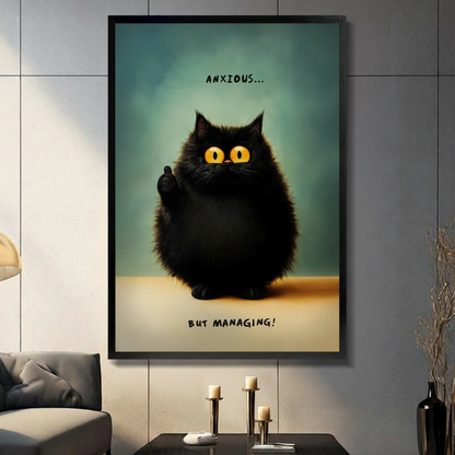 Anxious But Managing Black Cat Canvas Art Wall Art