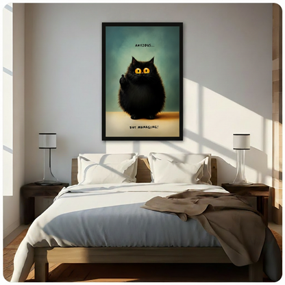 Anxious But Managing Black Cat Canvas Art Wall Art