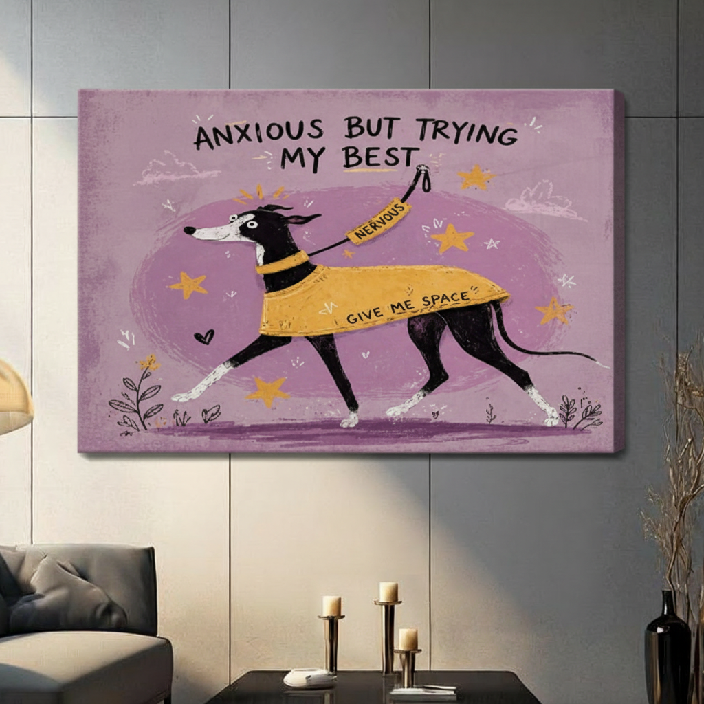 Anxious Greyhound Funny Dog Canvas Wall Art
