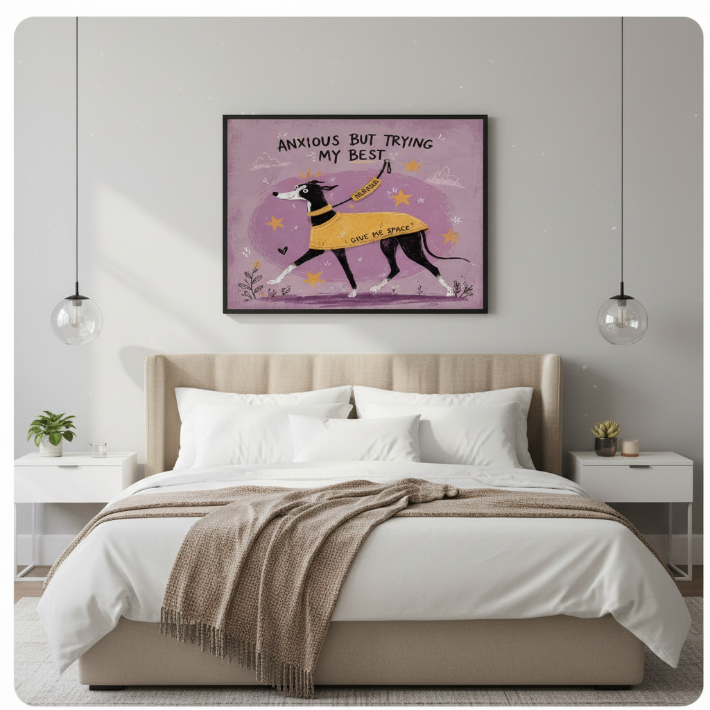Anxious Greyhound Funny Dog Canvas Wall Art