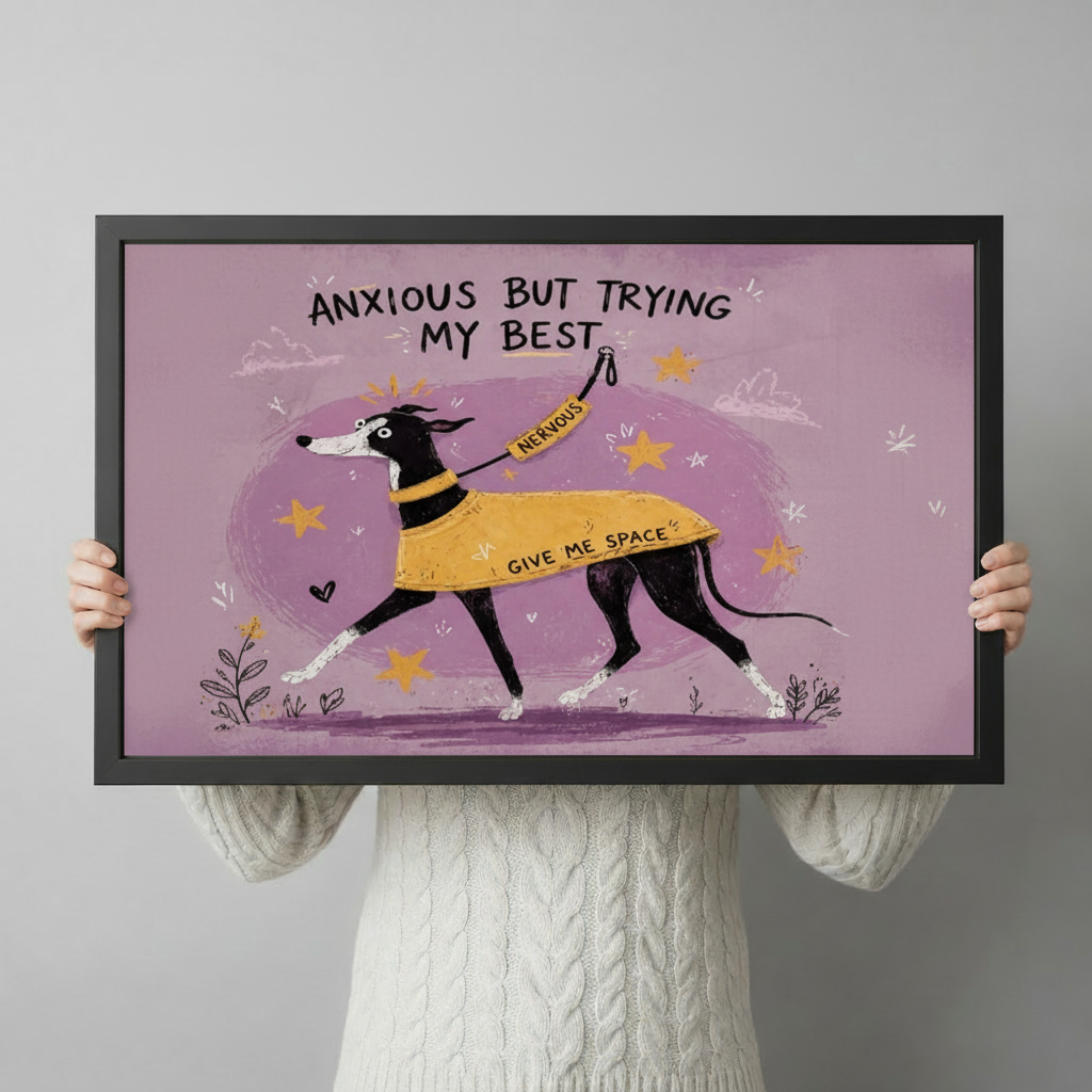 Anxious Greyhound Funny Dog Canvas Wall Art