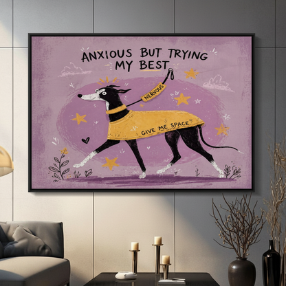 Anxious Greyhound Funny Dog Canvas Wall Art
