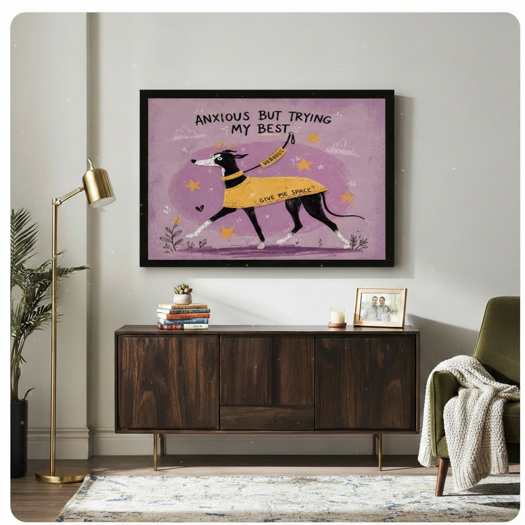 Anxious Greyhound Funny Dog Canvas Wall Art