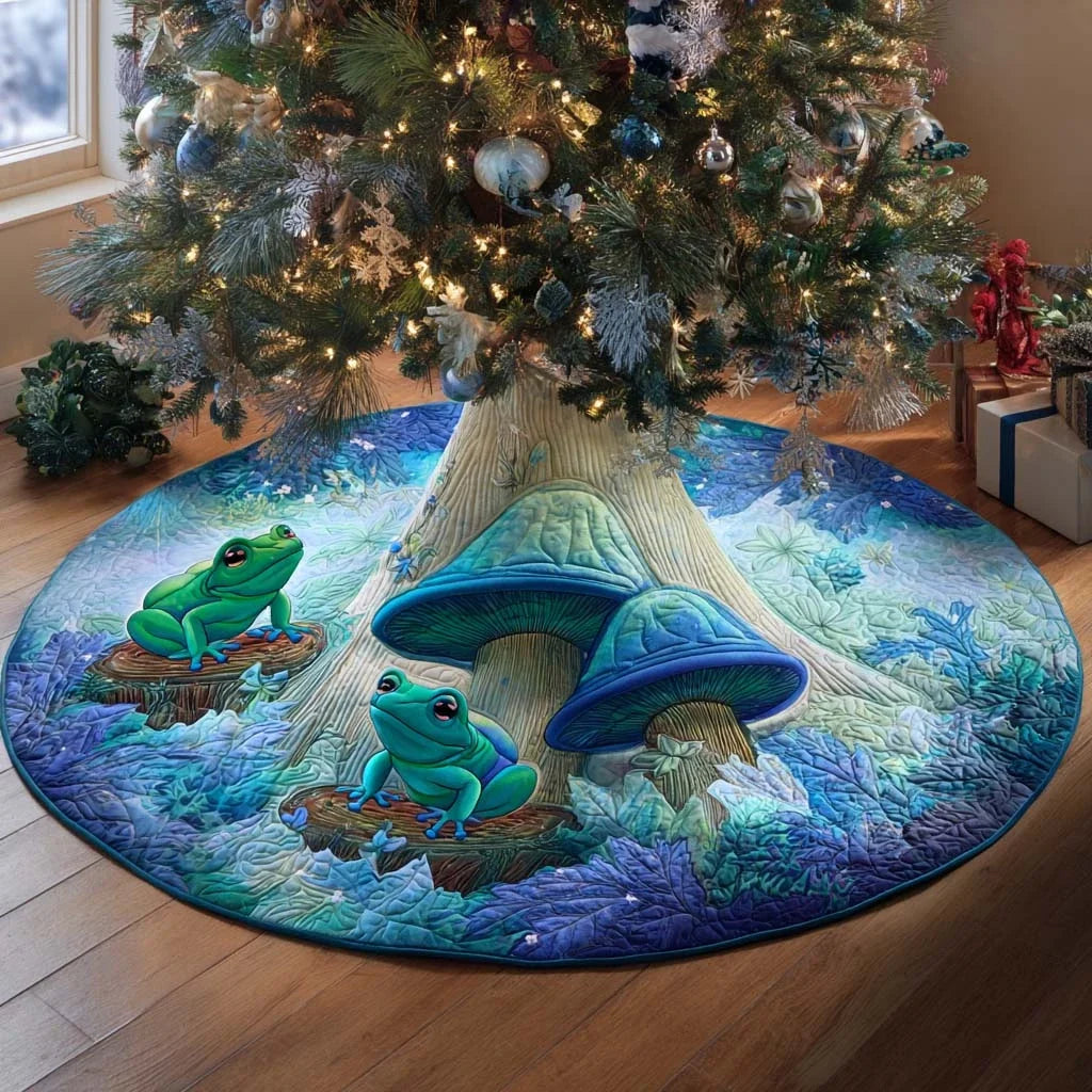 Aqua Frog Haven Quilted Tree Skirt