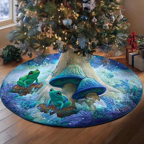Aqua Frog Haven Quilted Tree Skirt