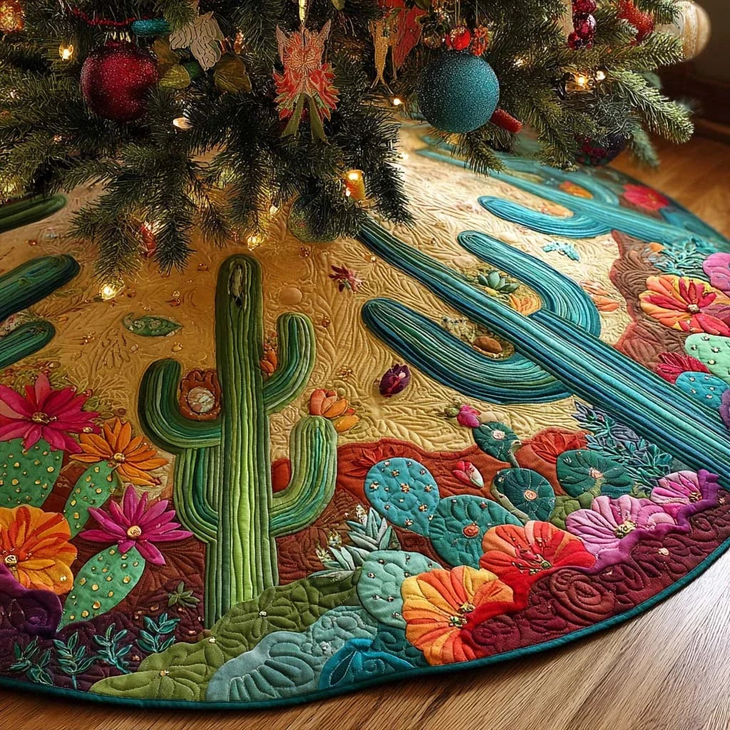 Aqua Ridge Cactus Quilted Tree Skirt